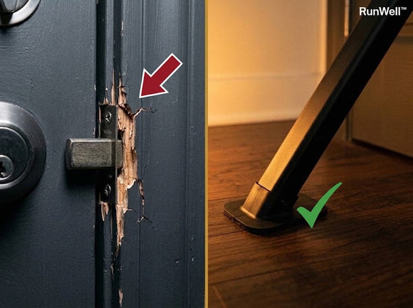 SecureHome Door Security Bar in use