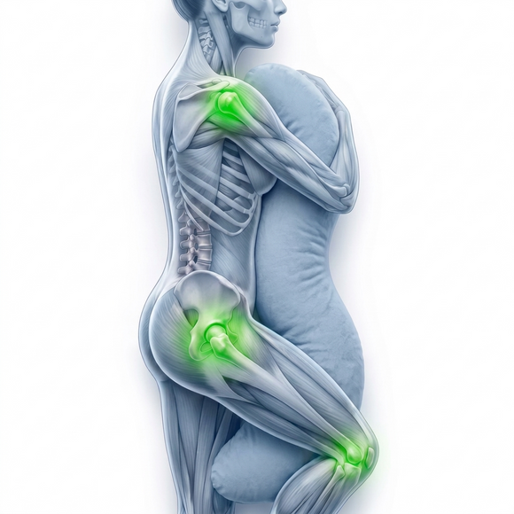 Snuggi Body Pillow showing S-curve support in use